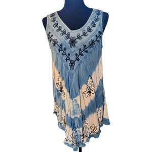 EMILY STACY Swing‎ Dress Swim Coverup Bohemian Embroidered TieDye sz M